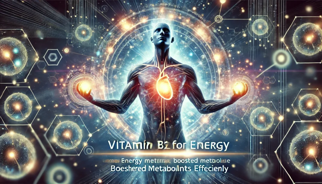 Dynamic Energy Visualization - A visually striking image of a human figure radiating energy and vitality, symbolizing the effects of vitamin B12 for energy. Glowing particles represent boosted metabolism and enhanced focus.