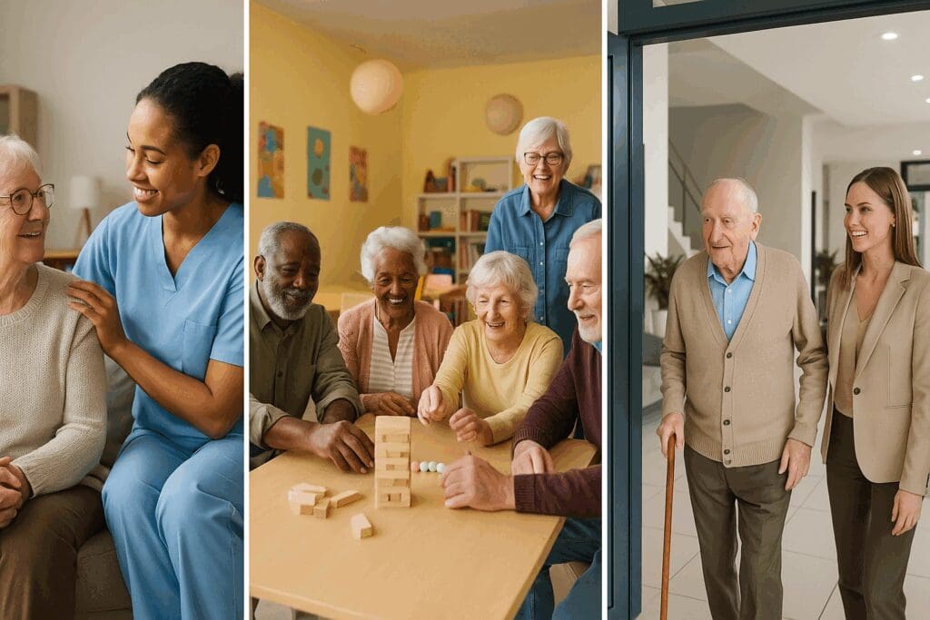 Elderly individuals receiving respite care in NYC, including in-home caregiver support, adult day care activities, and assisted living services.

