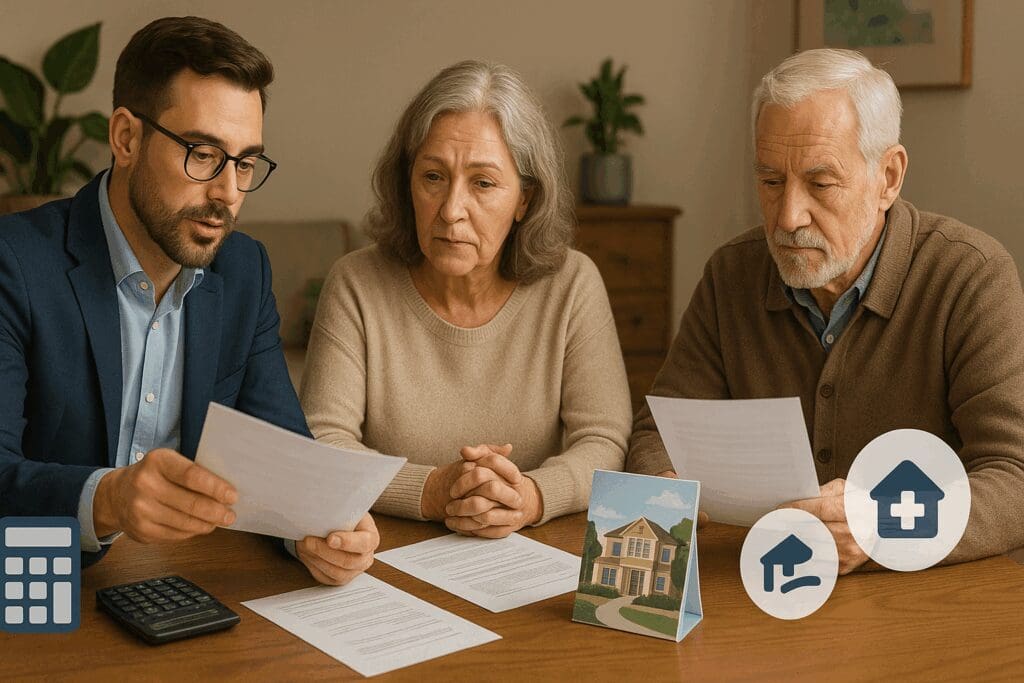 Family meeting with financial advisor to plan senior housing options and expenses related to memory care near me.