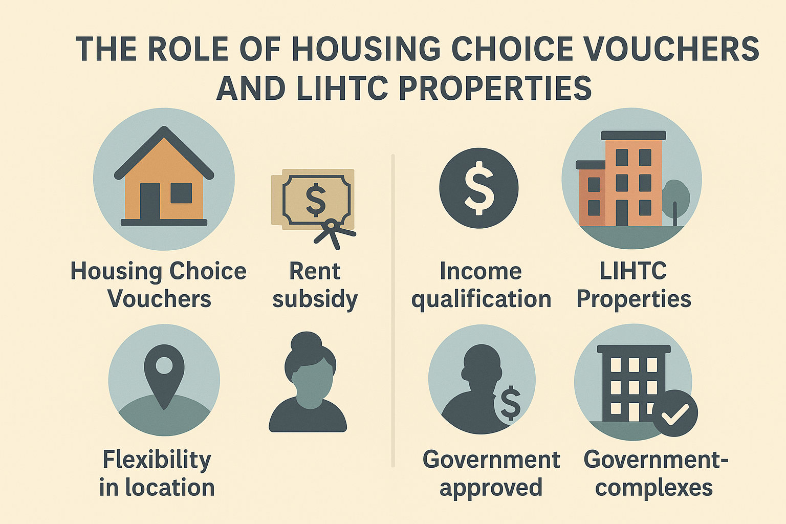 Diagram comparing Housing Choice Vouchers and LIHTC for seniors, relevant to low income senior apartments in Orlando FL