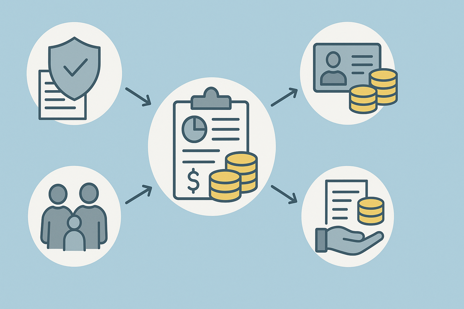 Flat infographic showing funding sources like insurance, Medicaid, veterans’ aid, and family grants for respite care facilities near me

