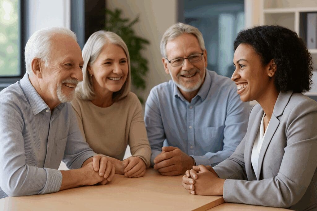 Seniors and healthcare advisors having a roundtable discussion about do I really need supplemental insurance with Medicare options.