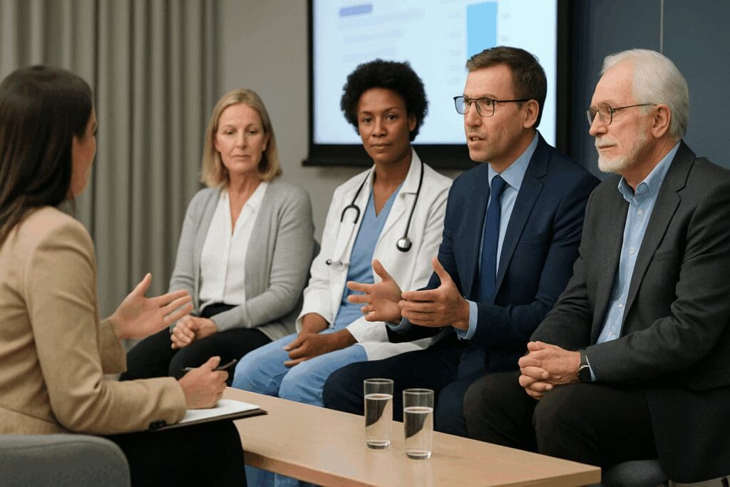 Healthcare panel discussing elder care policies and exploring questions like does Medicare pay for family caregivers.