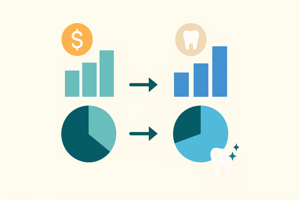 Visual comparison of standard dental plans versus Blue Cross Blue Shield dental for seniors using charts and icons to show cost and savings.