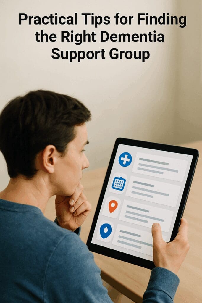 Diverse adults on a video call from home attending a virtual meeting for dementia support groups near me

